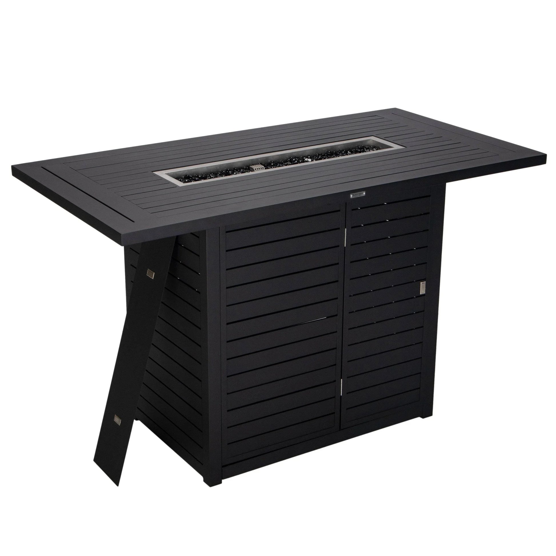 Chelsea Rectangular Aluminum Fire Pit Bar Table with Lid Glass Guard and Tank Holder - Elax Furniture