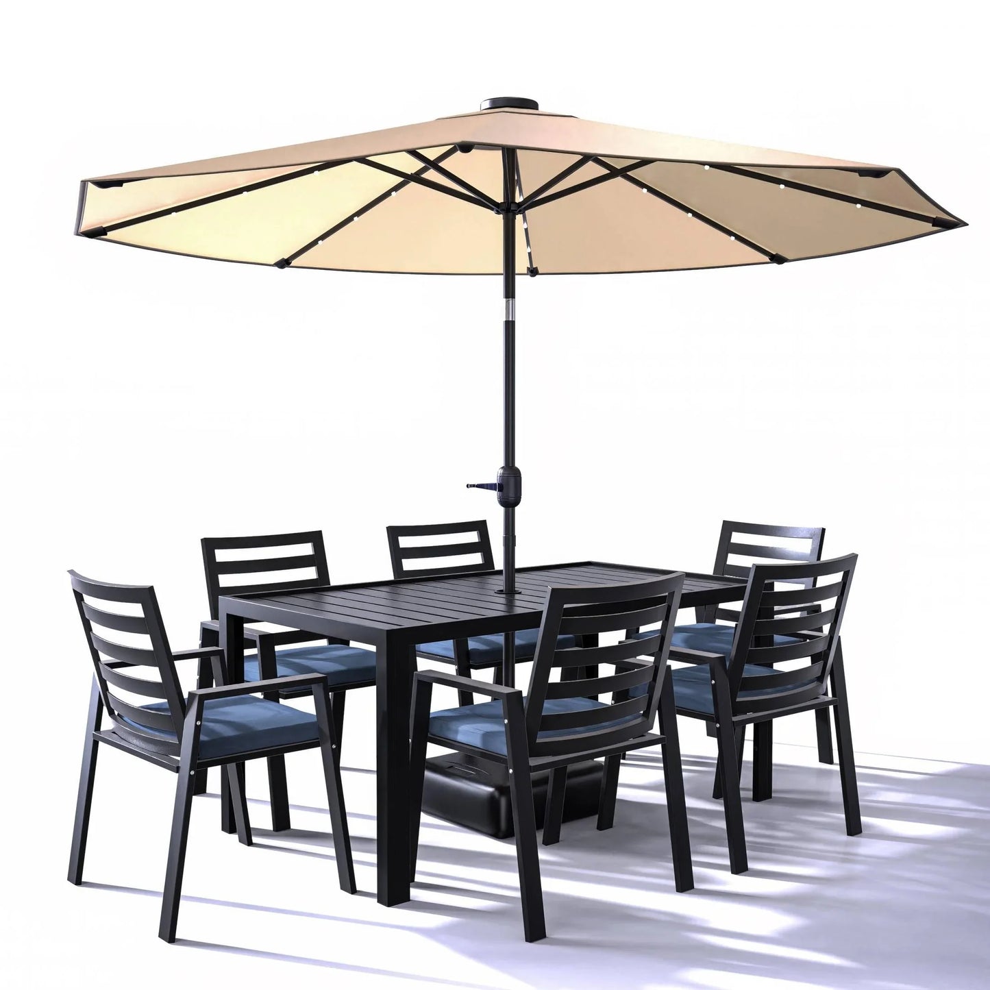 Chelsea 7-Piece Modern Outdoor Dining Set in Black Aluminum with Removable Cushions - Elax Furniture