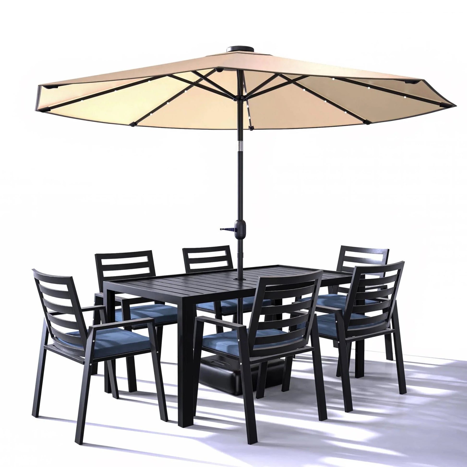 Chelsea 7-Piece Modern Outdoor Dining Set in Black Aluminum with Removable Cushions - Elax Furniture