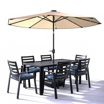 Chelsea 7-Piece Modern Outdoor Dining Set in Black Aluminum with Removable Cushions - Elax Furniture