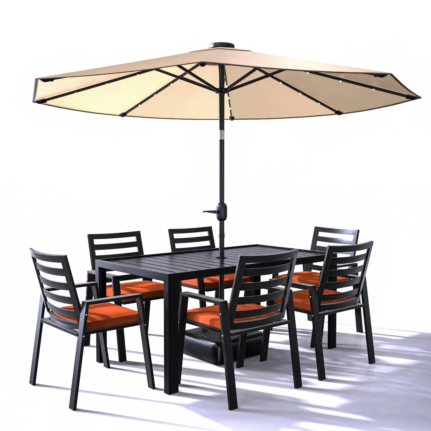 Chelsea 7-Piece Modern Outdoor Dining Set in Black Aluminum with Removable Cushions - Elax Furniture