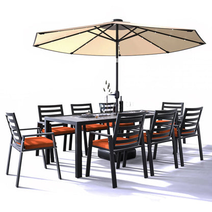 Chelsea 9-Piece Modern Outdoor Dining Set in Black Aluminum with Removable Cushions - Elax Furniture