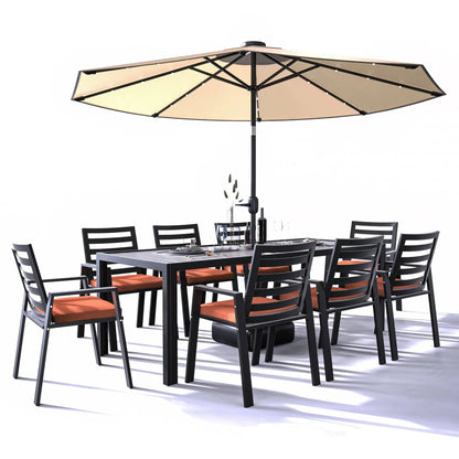 Chelsea 9-Piece Modern Outdoor Dining Set in Black Aluminum with Removable Cushions - Elax Furniture