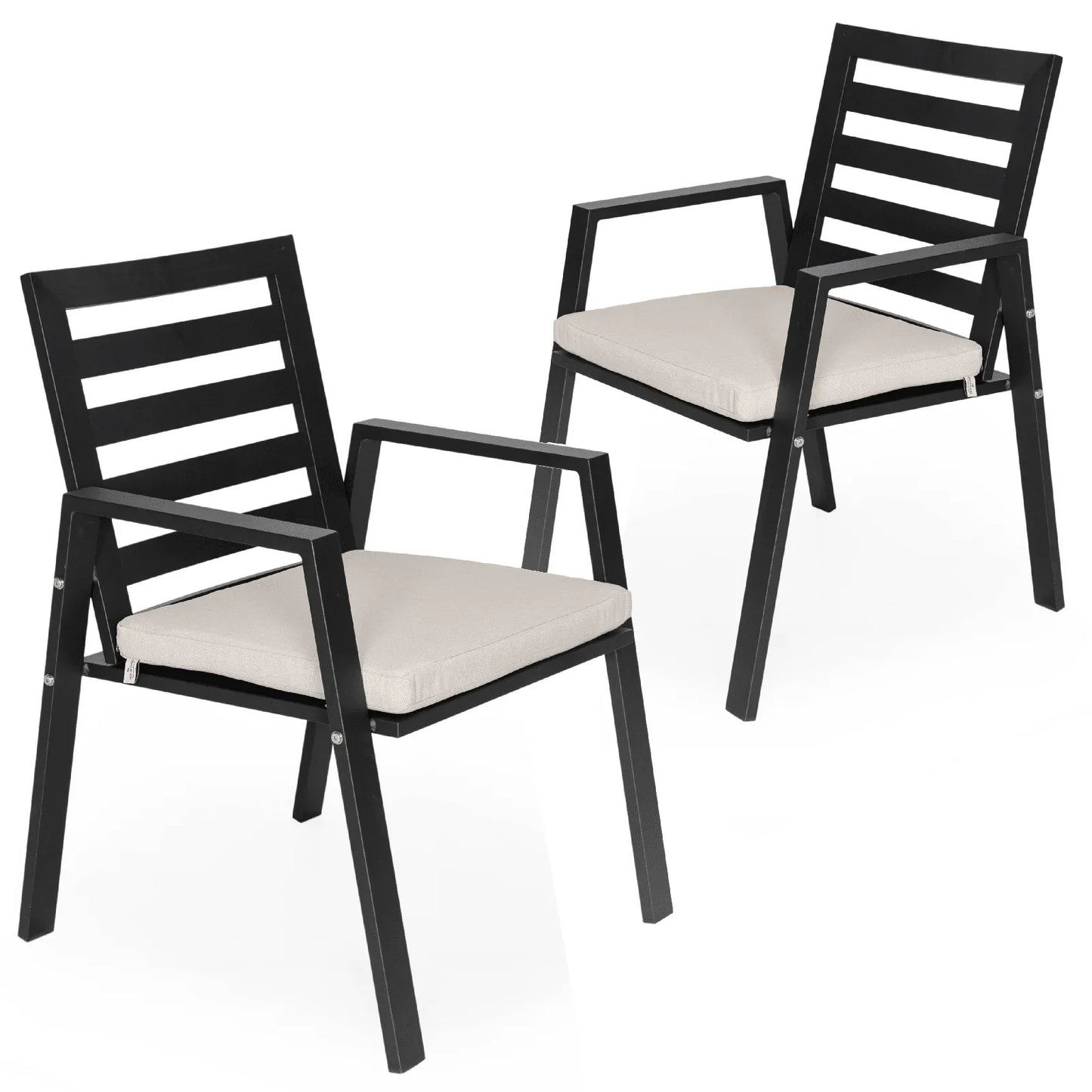 Chelsea Modern Patio Dining Armchair in Aluminum with Removable Cushions Set of 2 - Elax Furniture