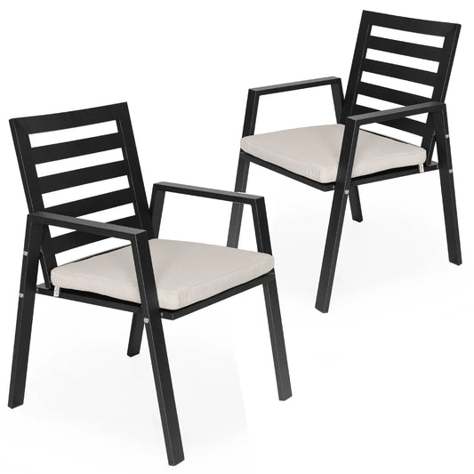 Chelsea Modern Patio Dining Armchair in Aluminum with Removable Cushions Set of 2 - Elax Furniture