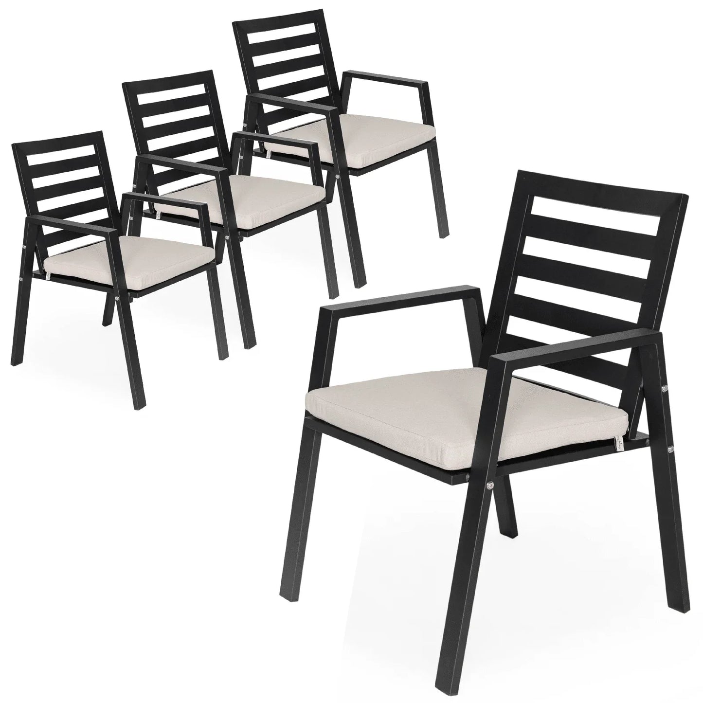 Chelsea Modern Patio Dining Armchair in Aluminum with Removable Cushions Set of 4 - Elax Furniture