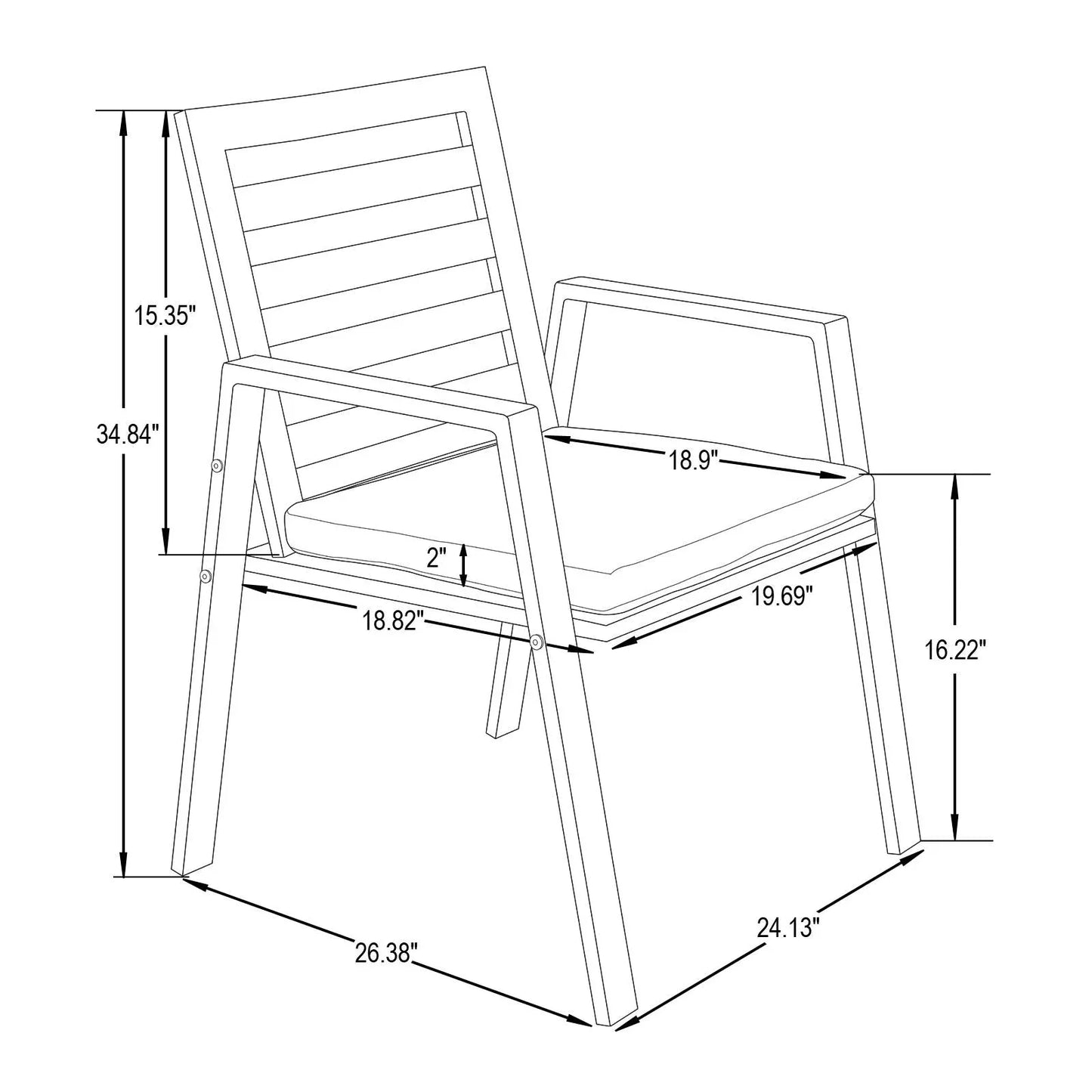 Chelsea Modern Patio Dining Armchair in Aluminum with Removable Cushions Set of 4 - Elax Furniture