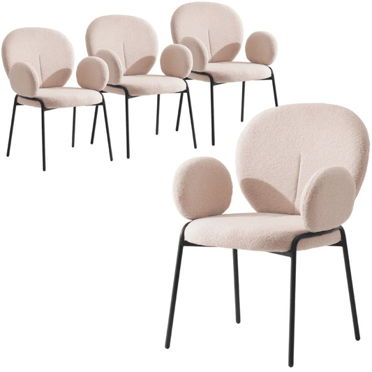 Celestial Boucle Dining Chair with Black Powder-Coated Iron Frame Set of 4 - Elax Furniture