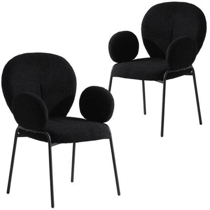 Celestial Boucle Dining Chair with Black Powder-Coated Iron Frame Set of 2 - Elax Furniture