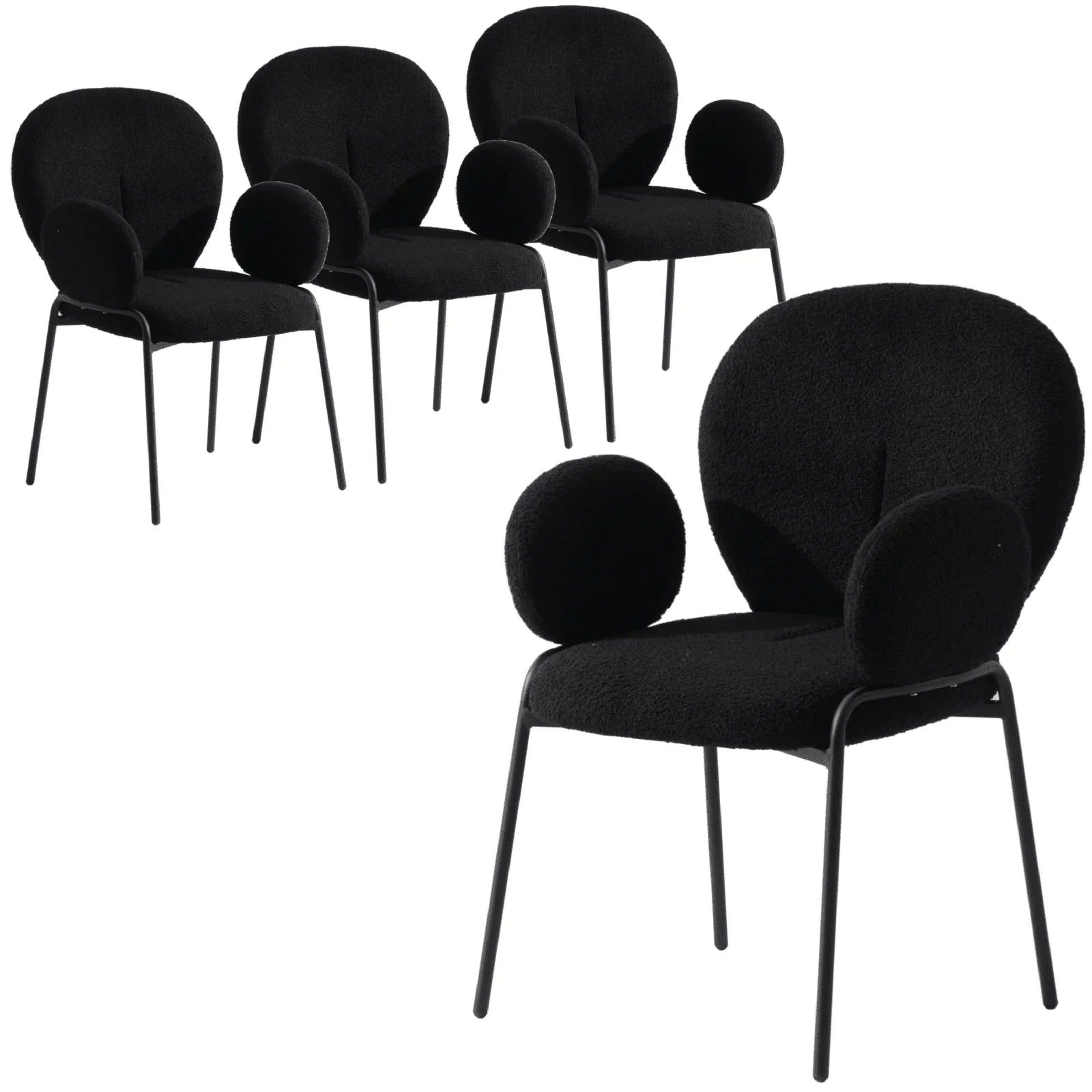 Celestial Boucle Dining Chair with Black Powder-Coated Iron Frame Set of 4 - Elax Furniture