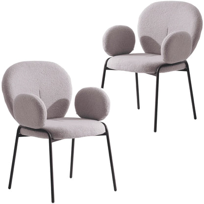 Celestial Boucle Dining Chair with Black Powder-Coated Iron Frame Set of 2 - Elax Furniture