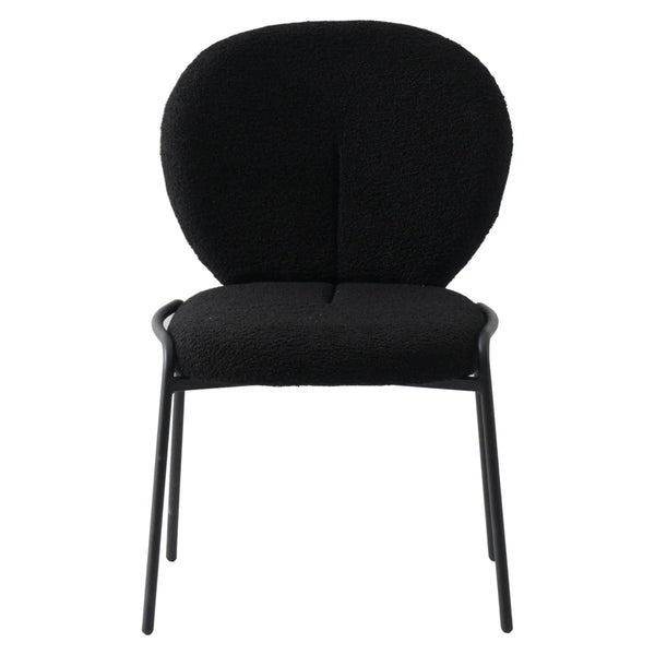 Celestial Modern Boucle Dining Side Chair with Black/White Powder Coated Iron Frame