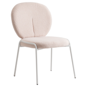 Celestial Modern Boucle Dining Side Chair with Black/White Powder Coated Iron Frame White Armless Beige Dining Chair Leisuremod