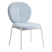 Celestial Modern Boucle Dining Side Chair with Black/White Powder Coated Iron Frame White Armless Blue Dining Chair Leisuremod