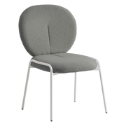 Celestial Modern Boucle Dining Side Chair with Black/White Powder Coated Iron Frame White Armless Green Dining Chair Leisuremod