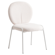 Celestial Modern Boucle Dining Side Chair with Black/White Powder Coated Iron Frame White Armless White Dining Chair Leisuremod