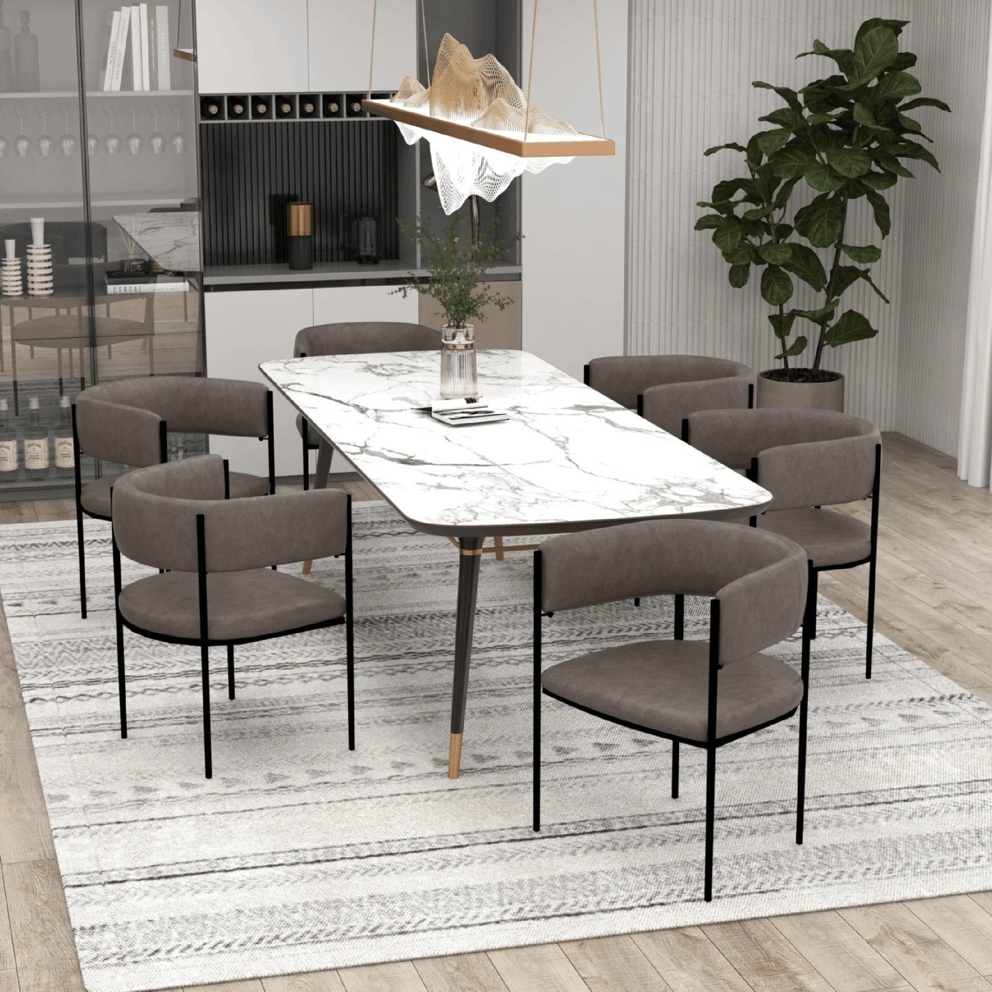 Cyril Dining Chair in Leather or Velvet with Open Back Design and Powder-Coated Iron Frame - Elax Furniture