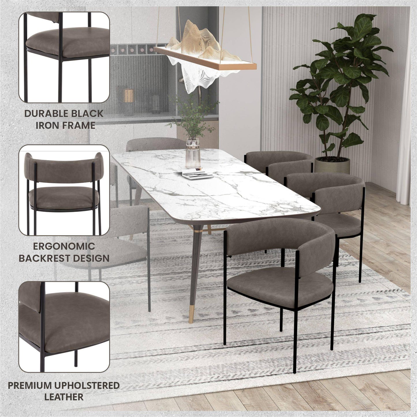 Cyril Dining Chair in Leather or Velvet with Open Back Design and Powder-Coated Iron Frame - Elax Furniture