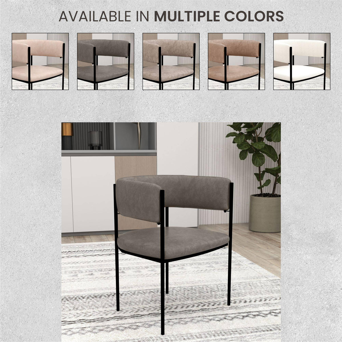 Cyril Dining Chair in Leather or Velvet with Open Back Design and Powder-Coated Iron Frame - Elax Furniture
