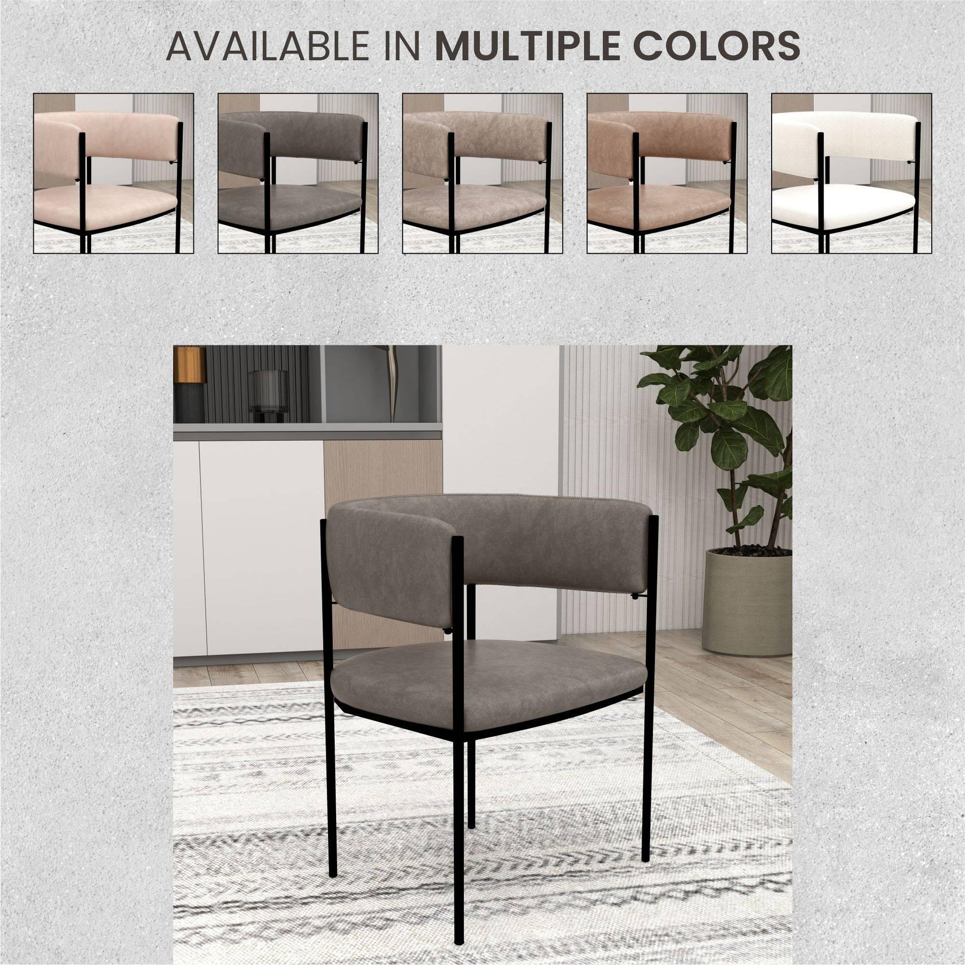 Cyril Dining Chair in Leather or Velvet with Open Back Design and Powder-Coated Iron Frame - Elax Furniture