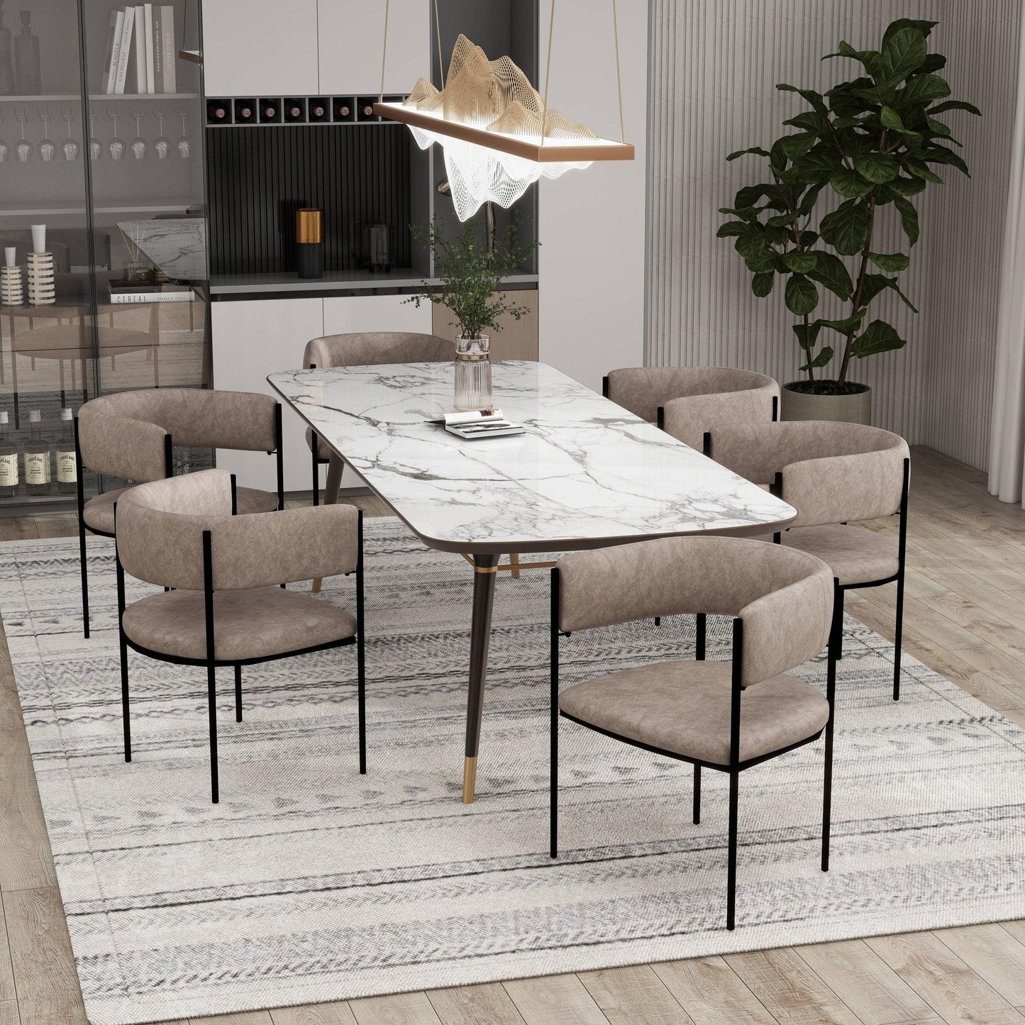 Cyril Dining Chair in Leather or Velvet with Open Back Design and Powder-Coated Iron Frame - Elax Furniture