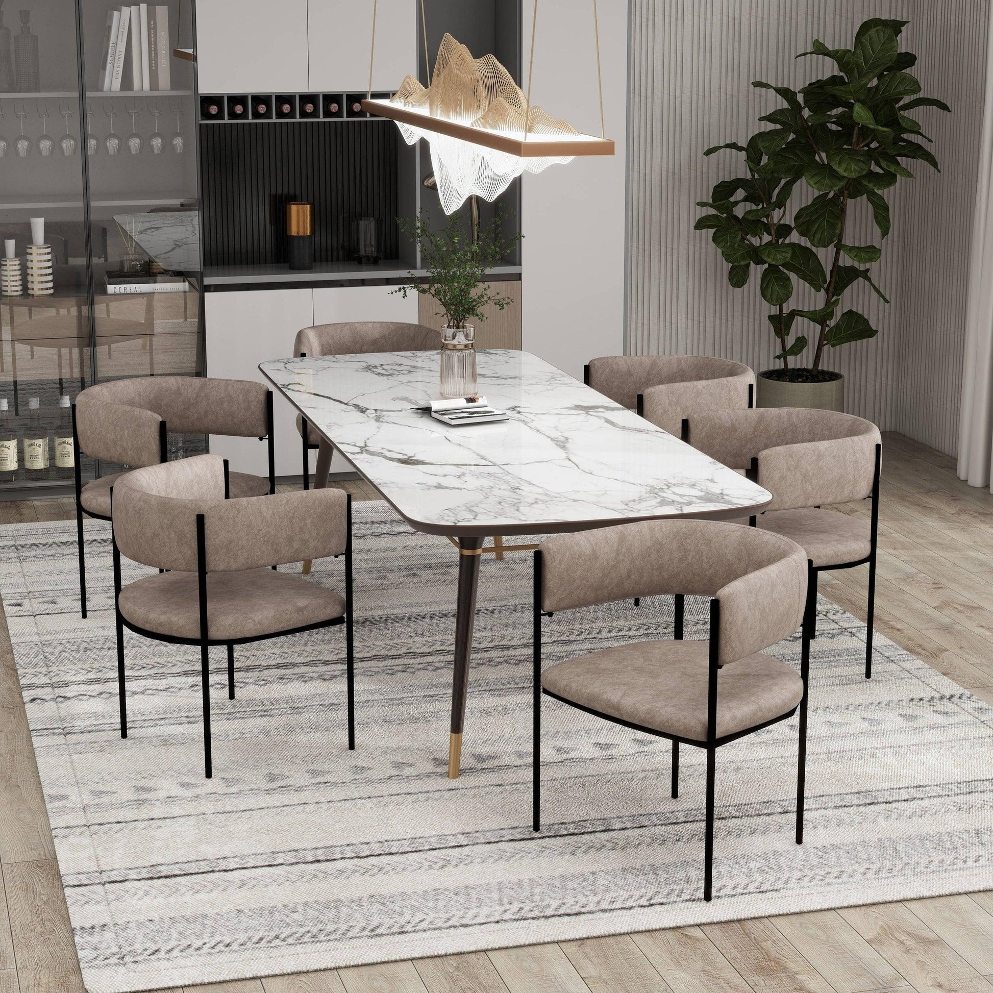 Cyril Dining Chair in Leather or Velvet with Open Back Design and Powder-Coated Iron Frame - Elax Furniture