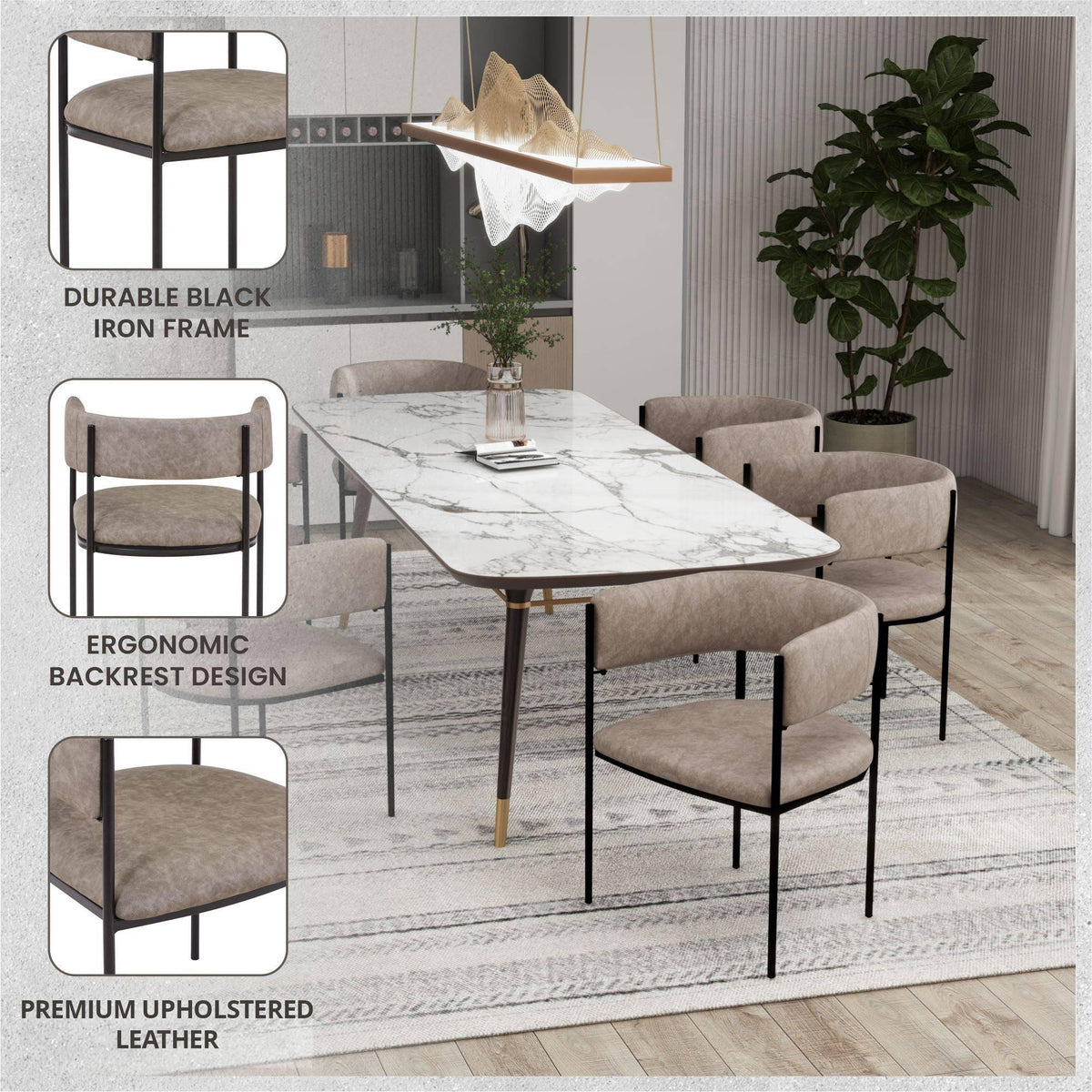 Cyril Dining Chair in Leather or Velvet with Open Back Design and Powder-Coated Iron Frame - Elax Furniture