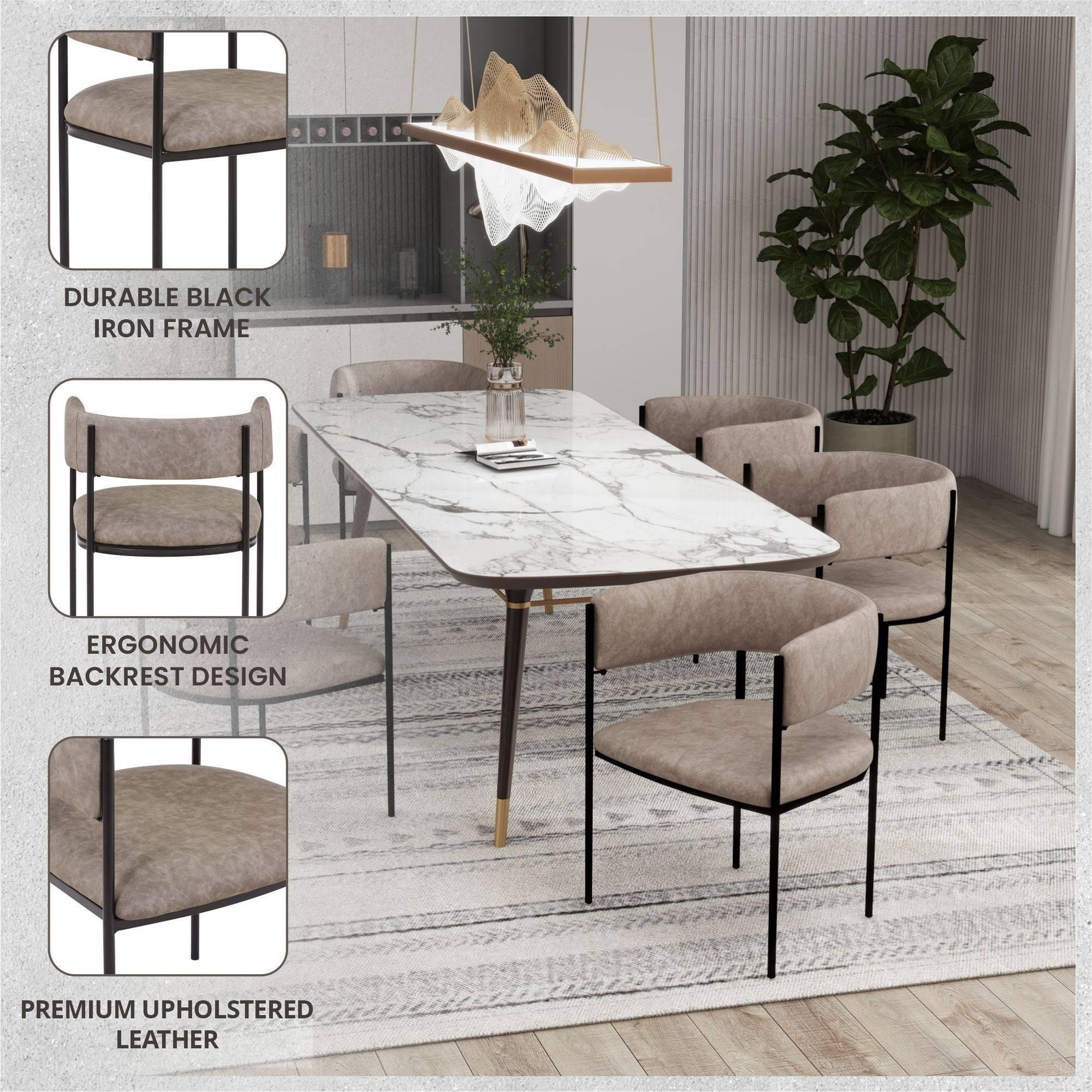 Cyril Dining Chair in Leather or Velvet with Open Back Design and Powder-Coated Iron Frame - Elax Furniture