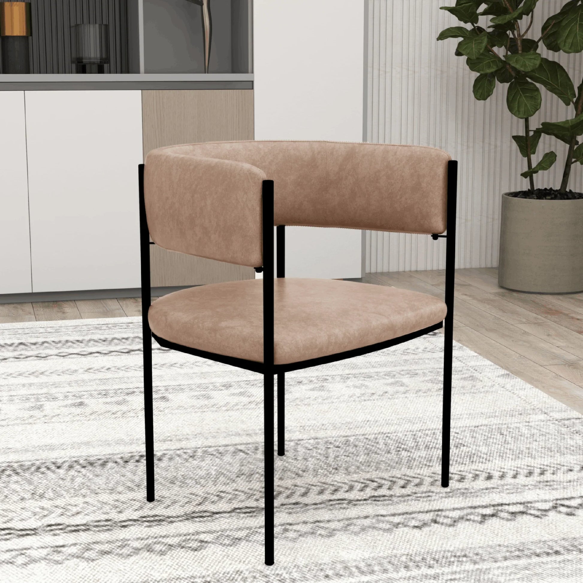 Cyril Dining Chair in Leather or Velvet with Open Back Design and Powder-Coated Iron Frame - Elax Furniture