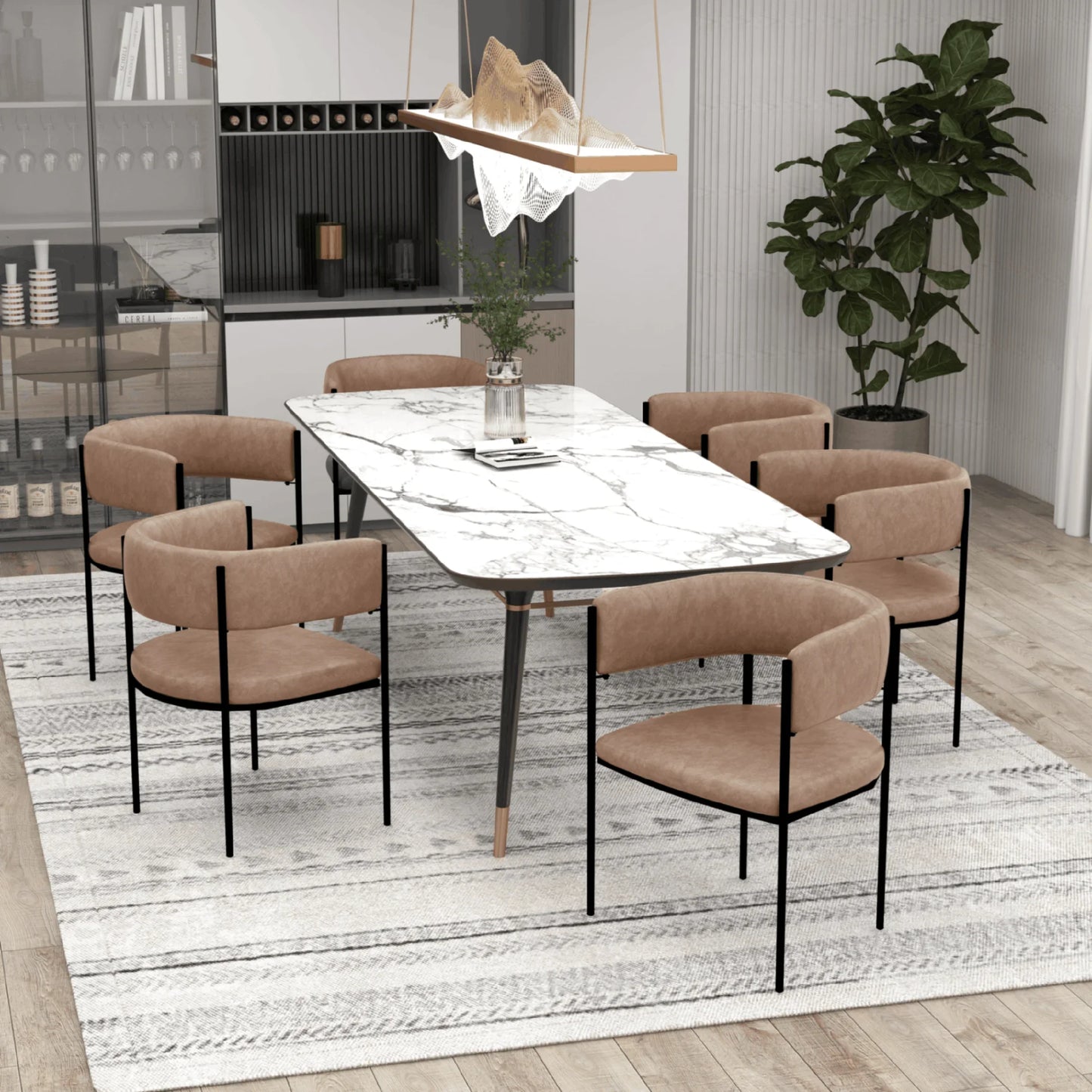 Cyril Dining Chair in Leather or Velvet with Open Back Design and Powder-Coated Iron Frame - Elax Furniture