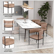 Cyril Dining Chair in Leather or Velvet with Open Back Design and Powder-Coated Iron Frame - Elax Furniture