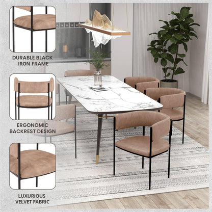 Cyril Dining Chair in Leather or Velvet with Open Back Design and Powder-Coated Iron Frame - Elax Furniture