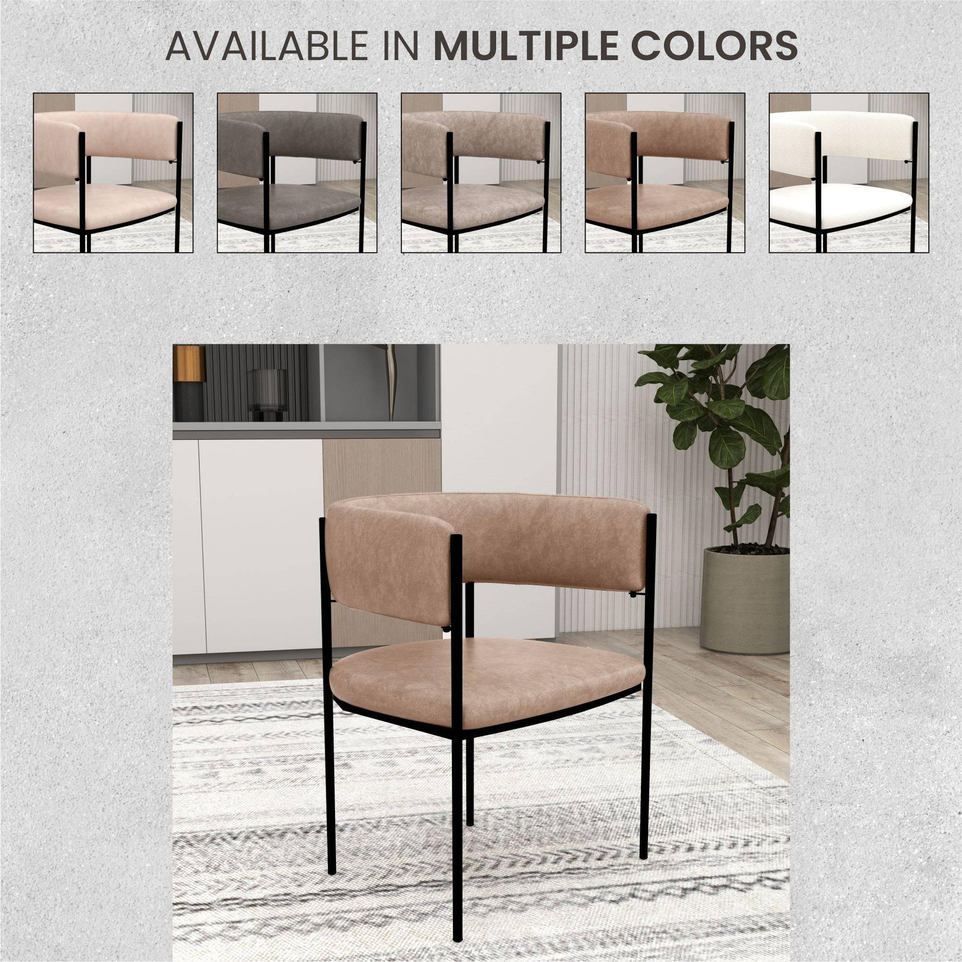 Cyril Dining Chair in Leather or Velvet with Open Back Design and Powder-Coated Iron Frame - Elax Furniture