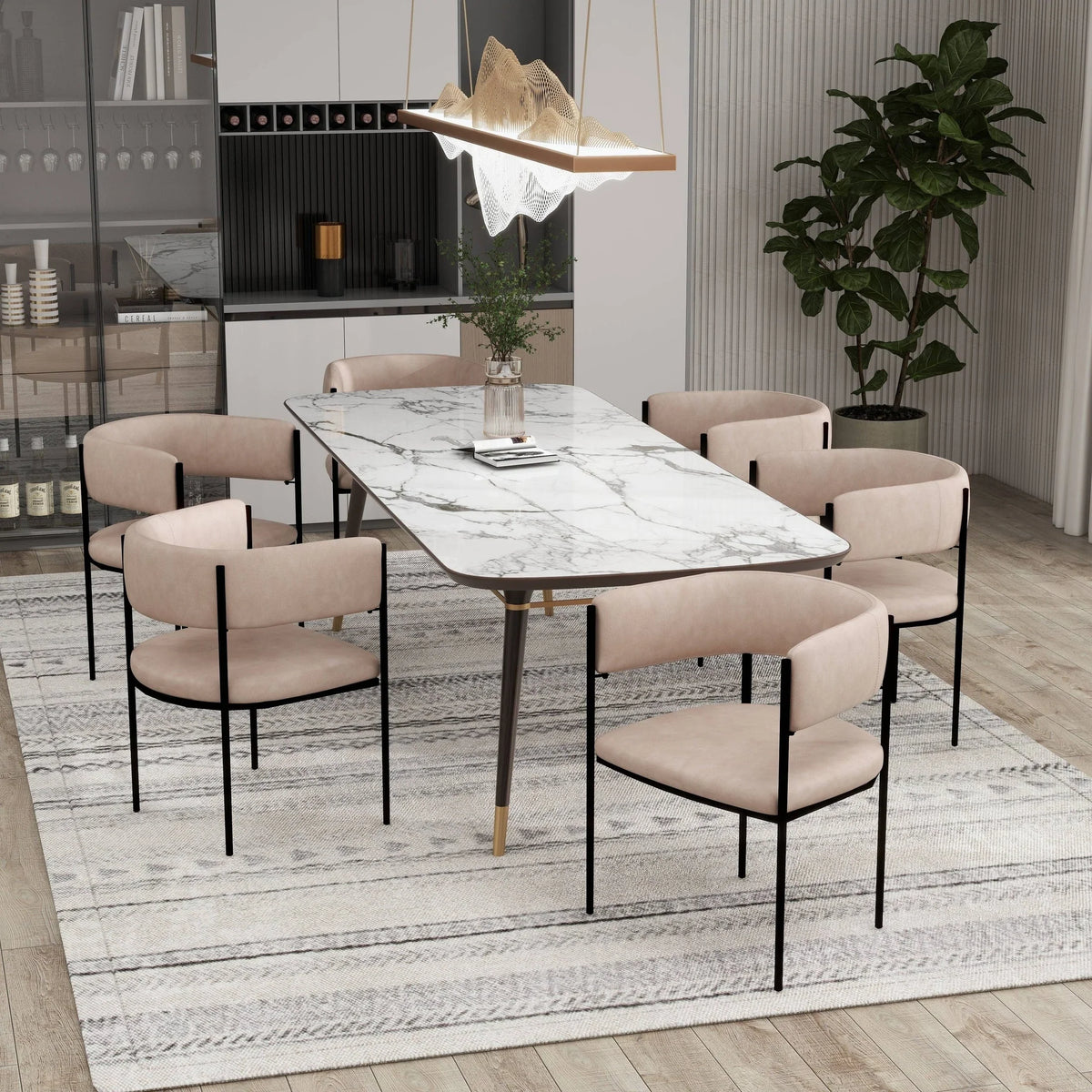 Cyril Dining Chair in Leather or Velvet with Open Back Design and Powder-Coated Iron Frame - Elax Furniture