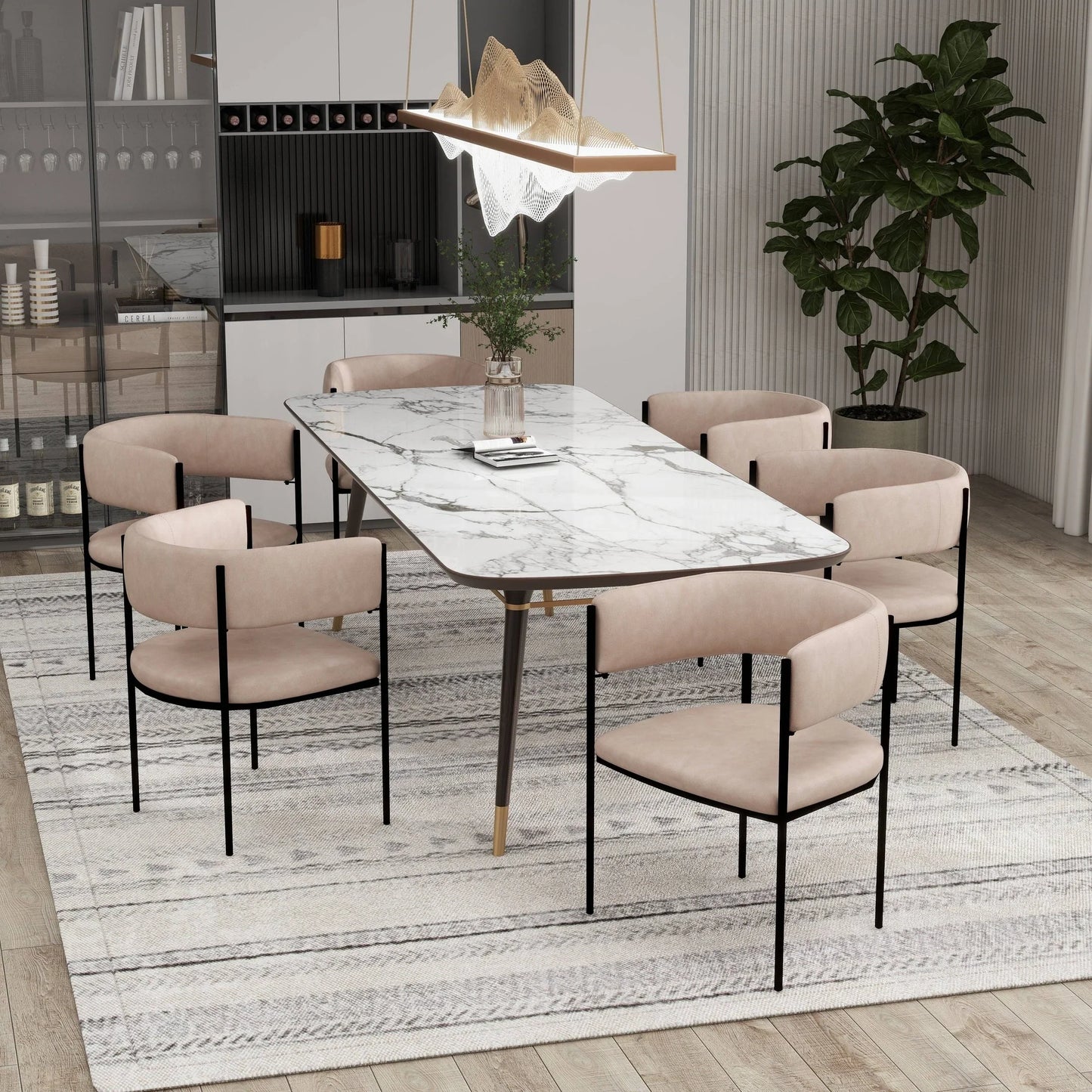 Cyril Dining Chair in Leather or Velvet with Open Back Design and Powder-Coated Iron Frame - Elax Furniture