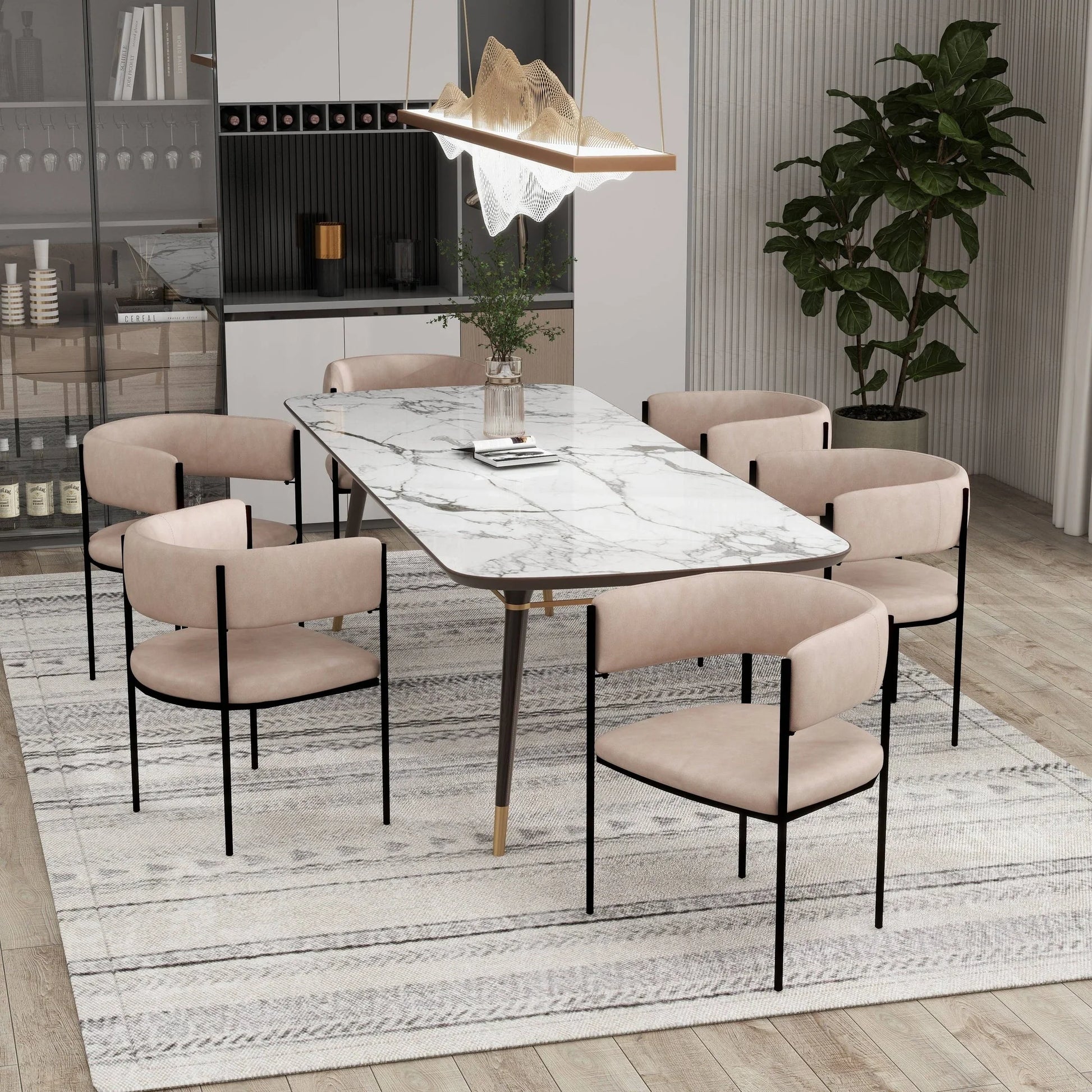 Cyril Dining Chair in Leather or Velvet with Open Back Design and Powder-Coated Iron Frame - Elax Furniture