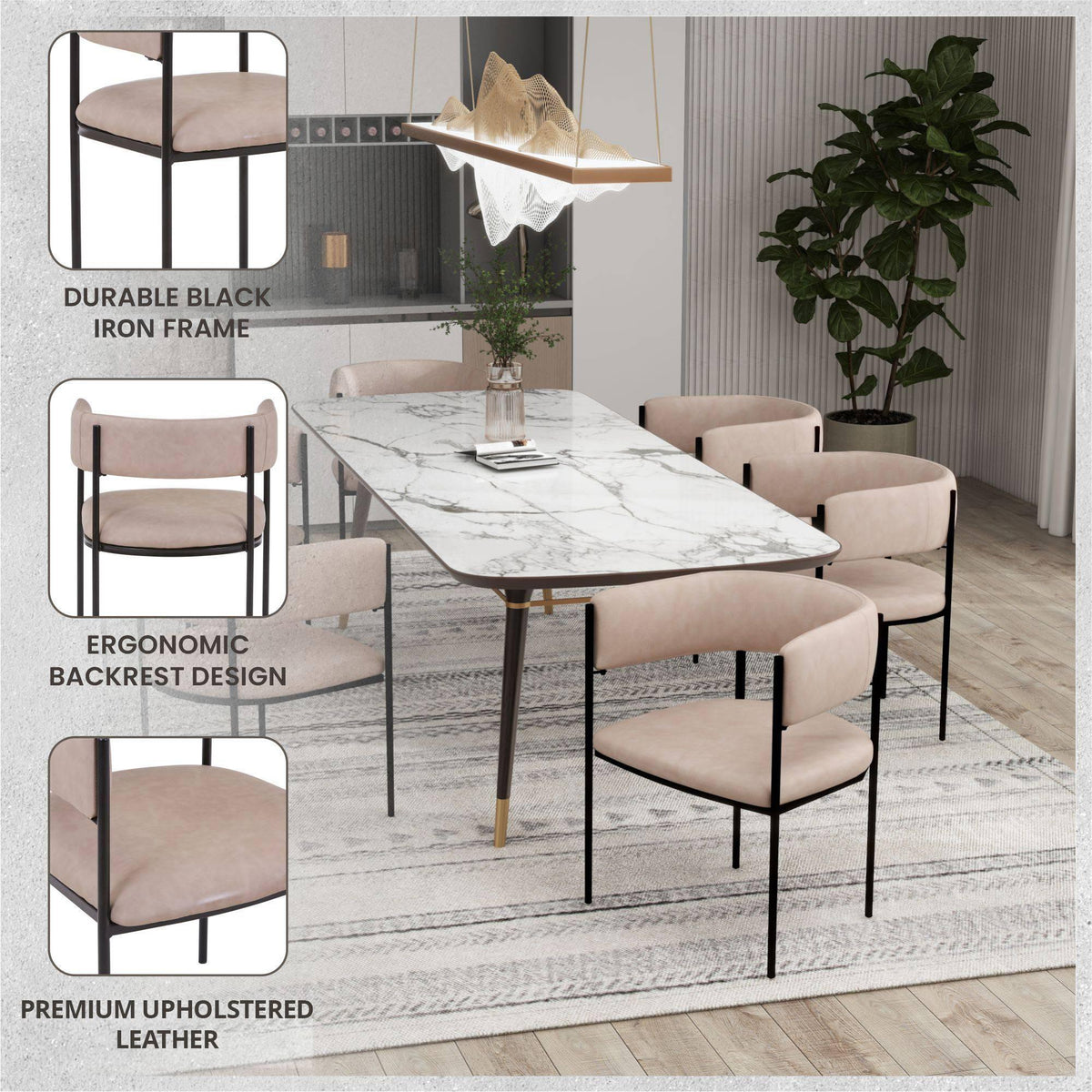 Cyril Dining Chair in Leather or Velvet with Open Back Design and Powder-Coated Iron Frame - Elax Furniture