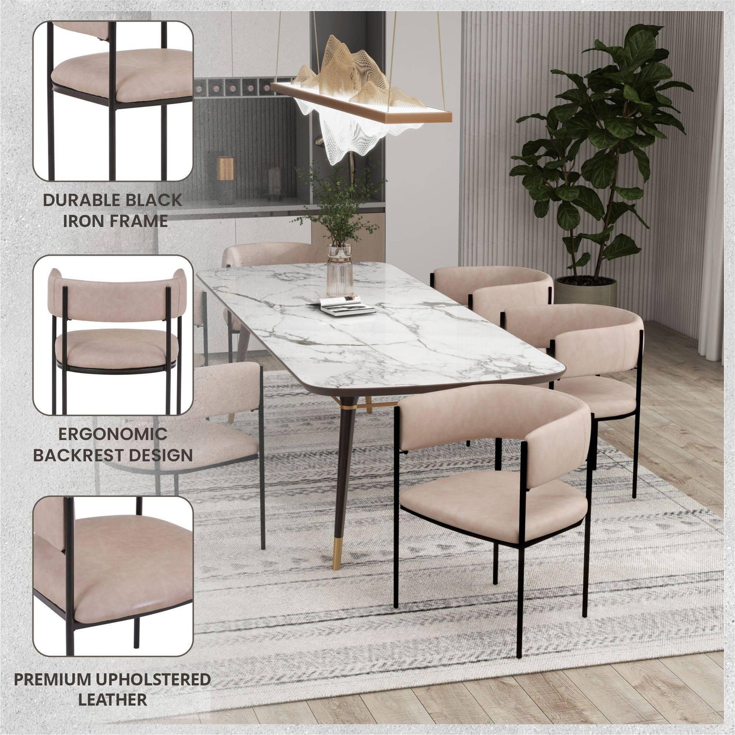 Cyril Dining Chair in Leather or Velvet with Open Back Design and Powder-Coated Iron Frame - Elax Furniture