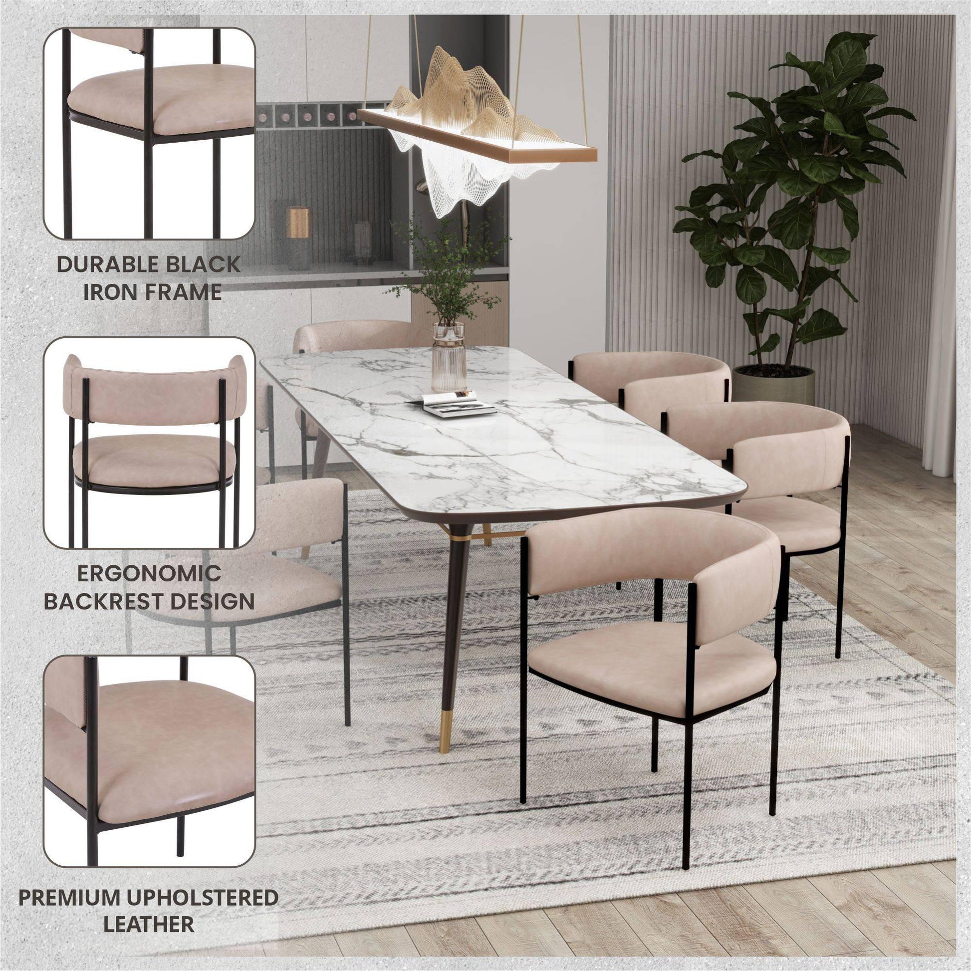 Cyril Dining Chair in Leather or Velvet with Open Back Design and Powder-Coated Iron Frame - Elax Furniture