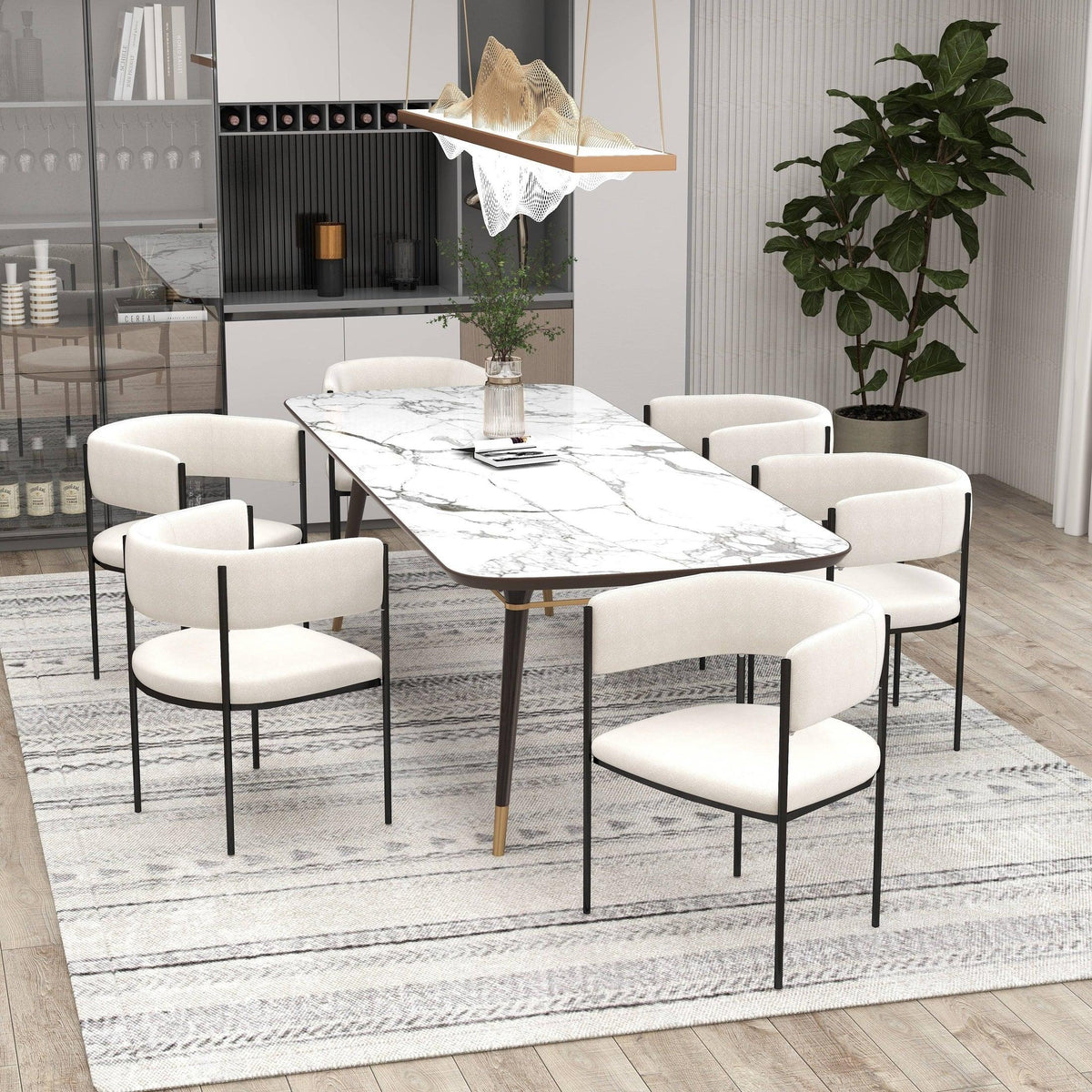Cyril Dining Chair in Leather or Velvet with Open Back Design and Powder-Coated Iron Frame - Elax Furniture