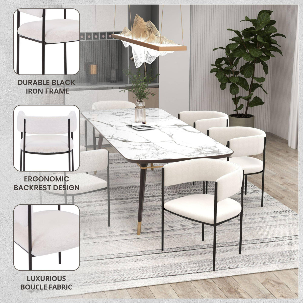 Cyril Dining Chair in Leather or Velvet with Open Back Design and Powder-Coated Iron Frame - Elax Furniture