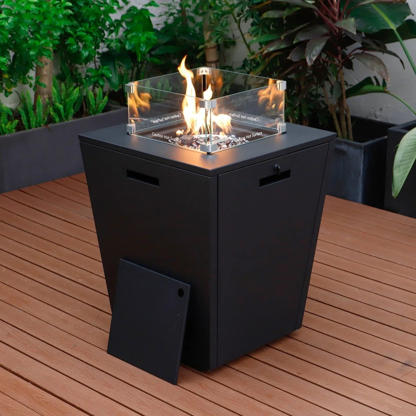 Chelsea Steel Fire Pit Table with Tempered Glass Wind Guard and Lid - Elax Furniture