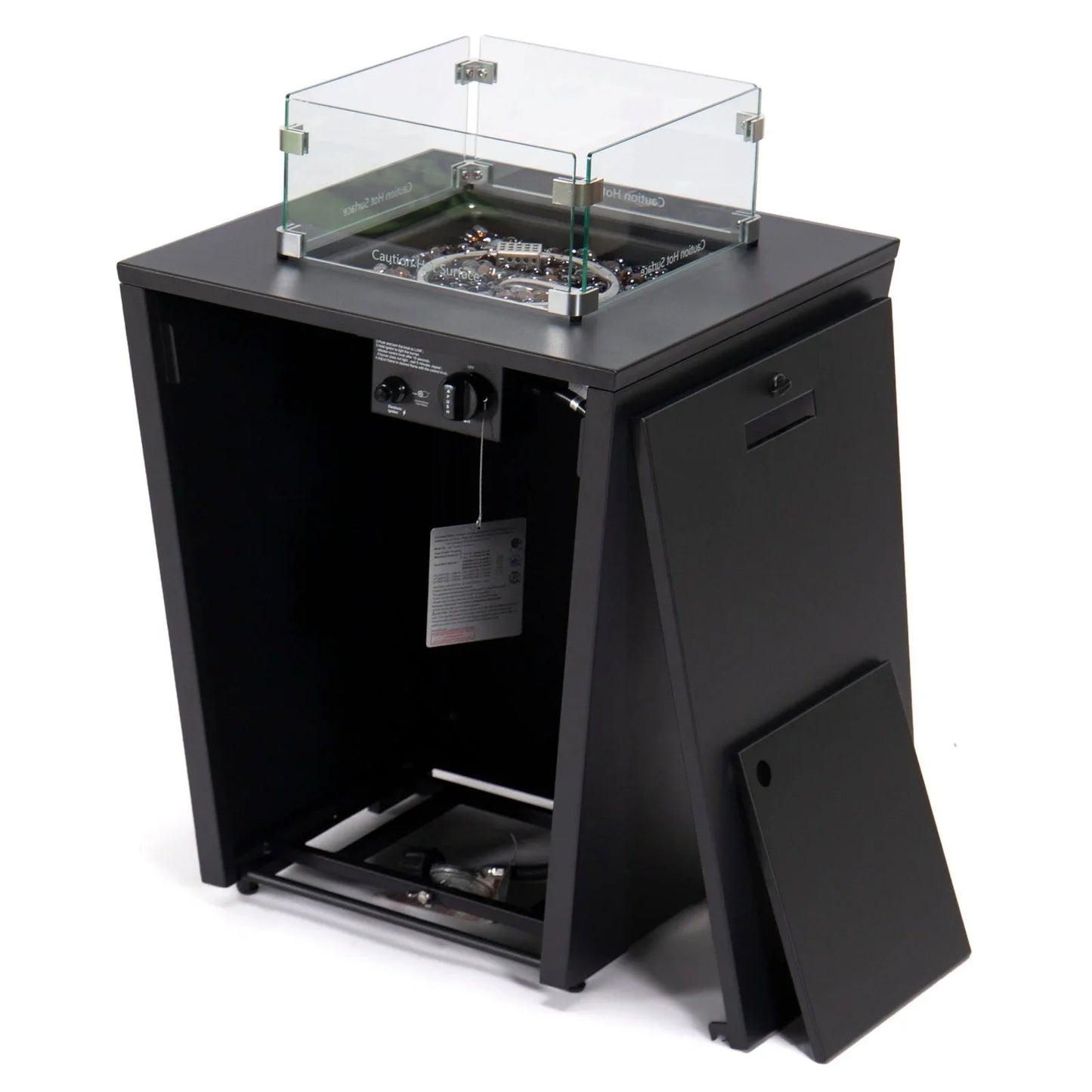 Chelsea Steel Fire Pit Table with Tempered Glass Wind Guard and Lid - Elax Furniture