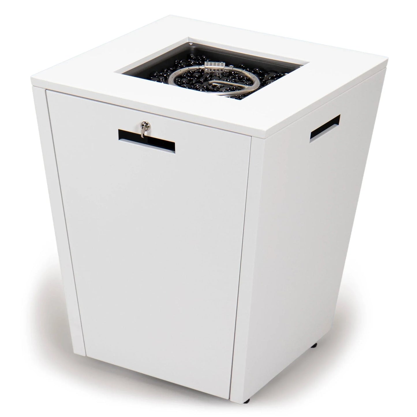 Marlin Modern White Aluminum Outdoor Chaise Lounge Chair Set of 2 With Arms And Square Fire Pit Side Table for Patio - Elax Furniture