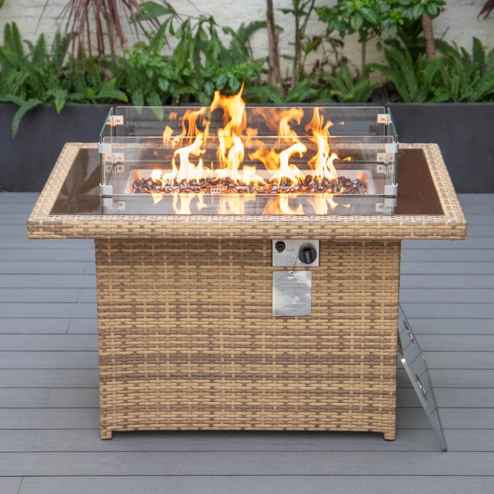 Mace Patio Modern Wicker Propane Fire Pit Table - Elax Furniture