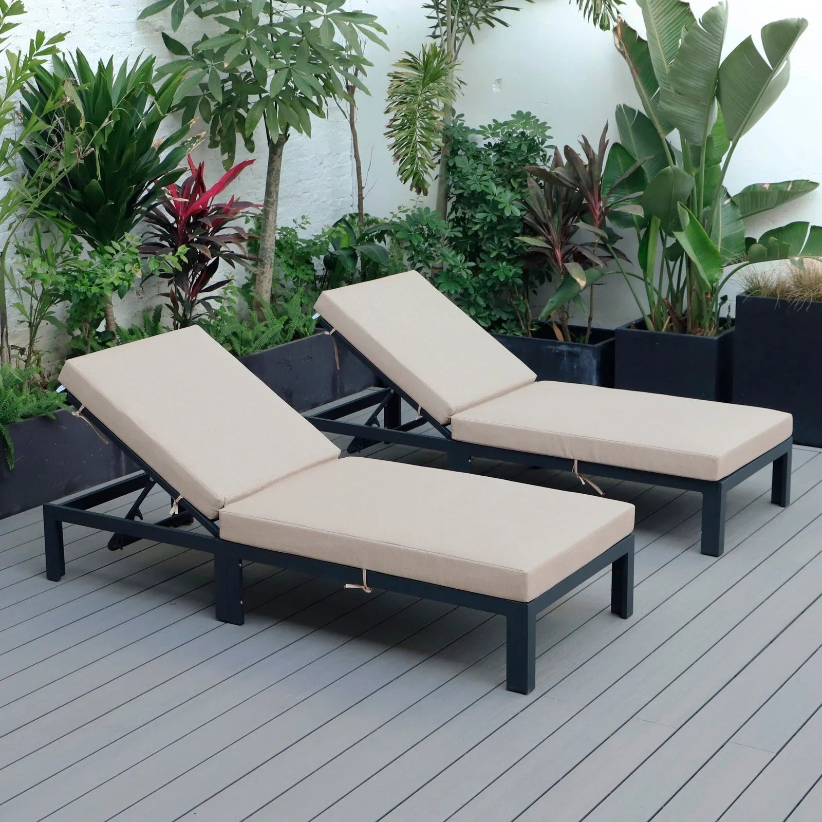 Chelsea Modern Outdoor Chaise Lounge Chair With Cushions Set of 2 - Elax Furniture