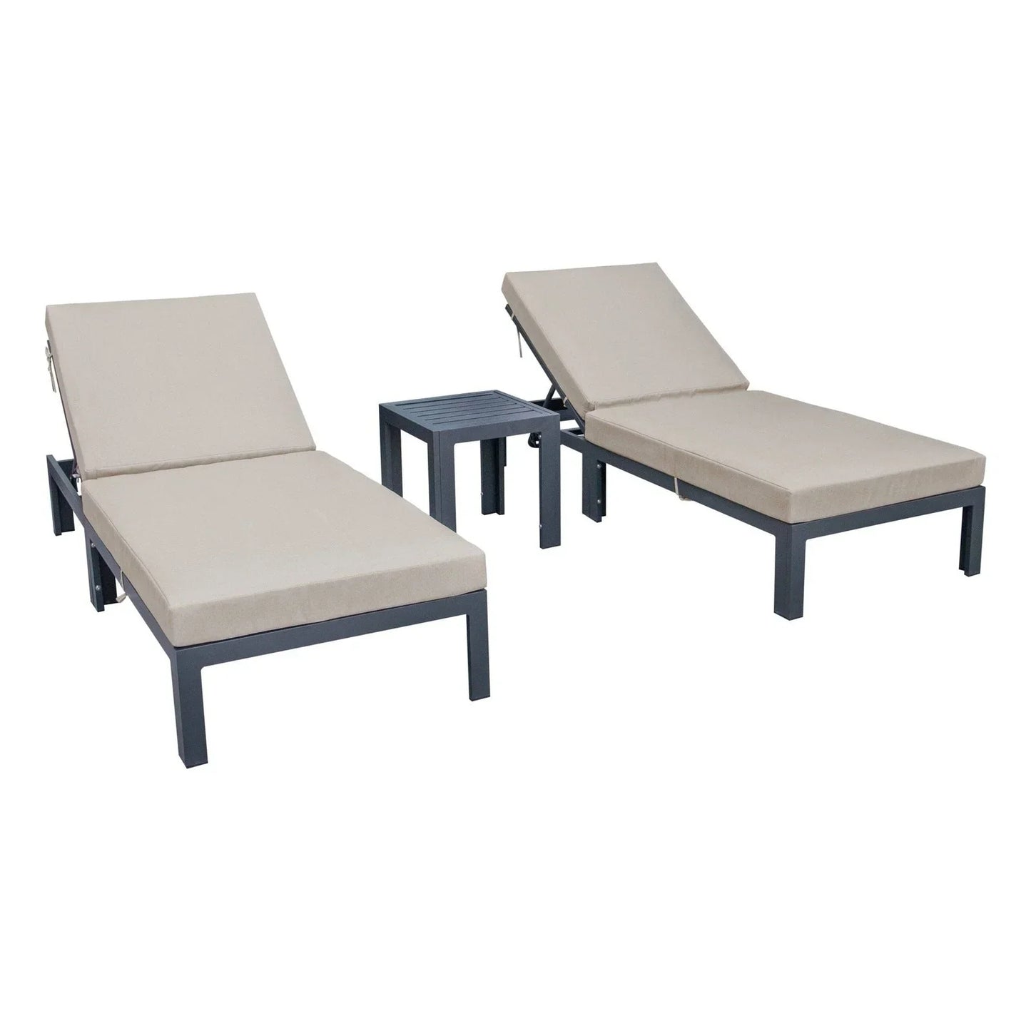 Chelsea Modern Outdoor Chaise Lounge With Side Table & Cushions Set of Two - Elax Furniture