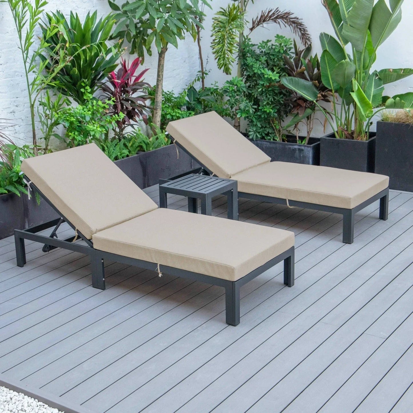 Chelsea Modern Outdoor Chaise Lounge With Side Table & Cushions Set of Two - Elax Furniture
