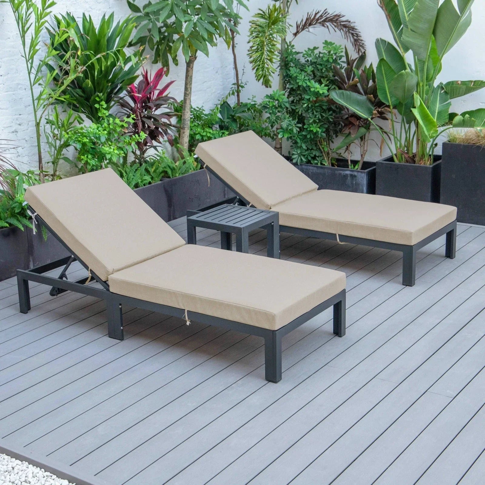 Chelsea Modern Outdoor Chaise Lounge With Side Table & Cushions Set of Two - Elax Furniture