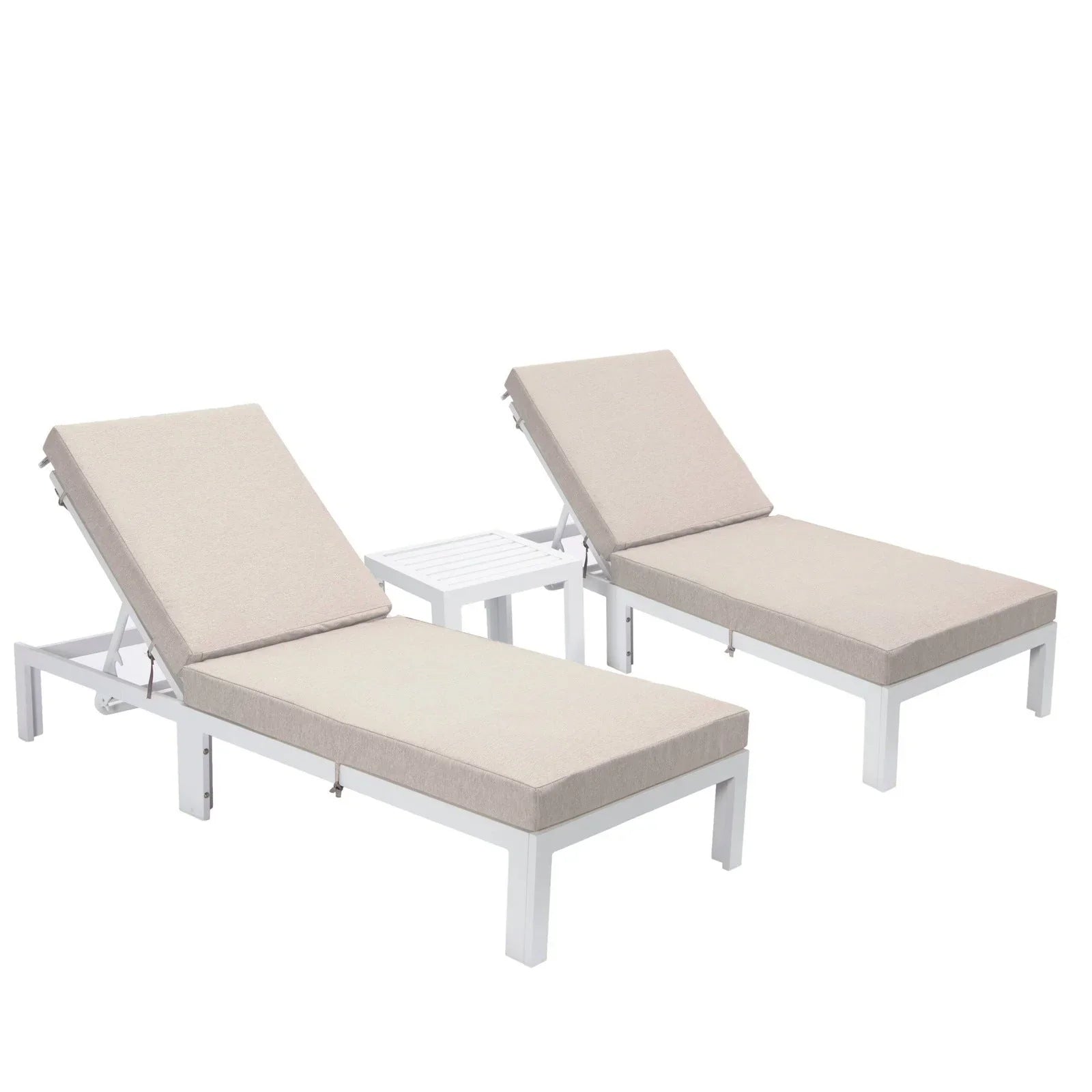 Chelsea Modern Outdoor White Chaise Lounge With Side Table & Cushions Set of Two - Elax Furniture
